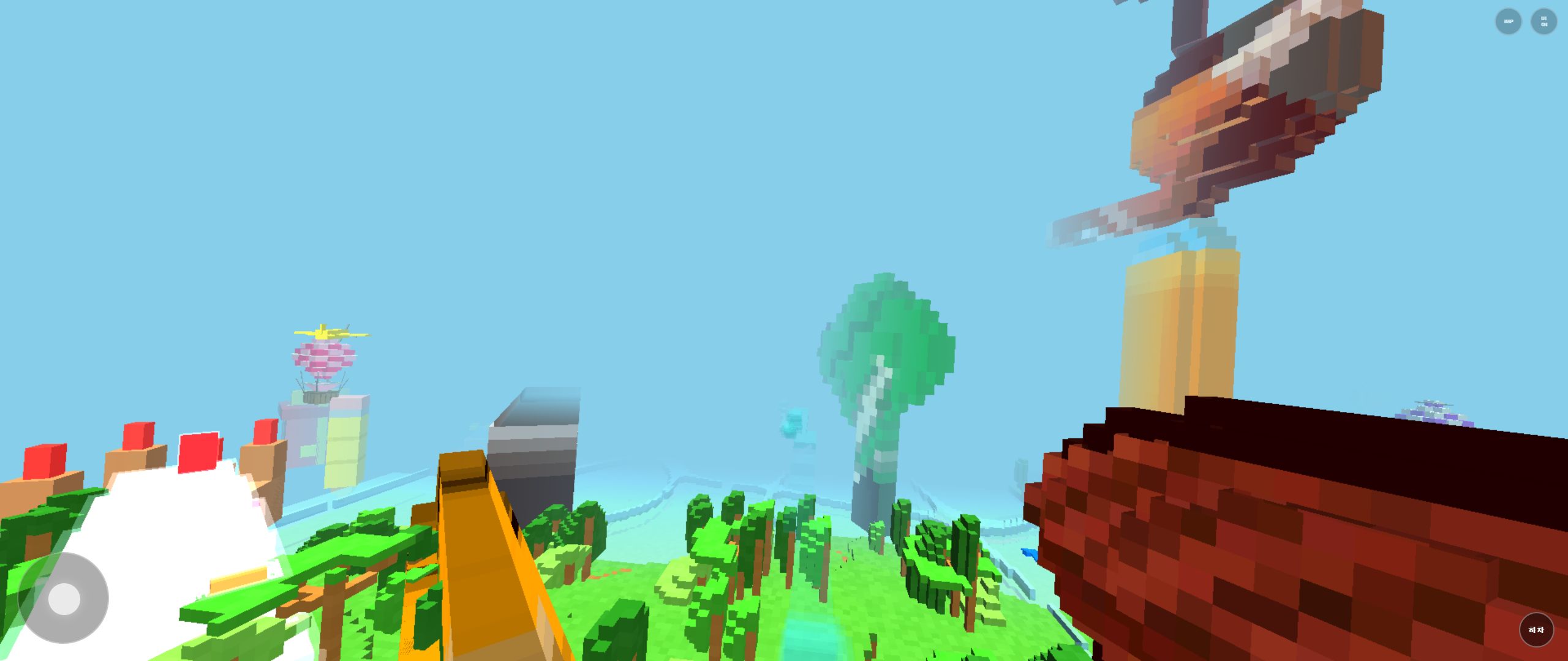 Rail Planet FoodLand gameplay with giant voxel food above a bright fantasy landscape